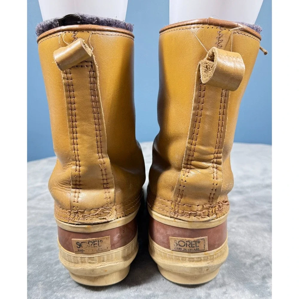 Sorel Duck Boots Mens 10.5 Tan Leather Rubber Snow Winter Lace Up